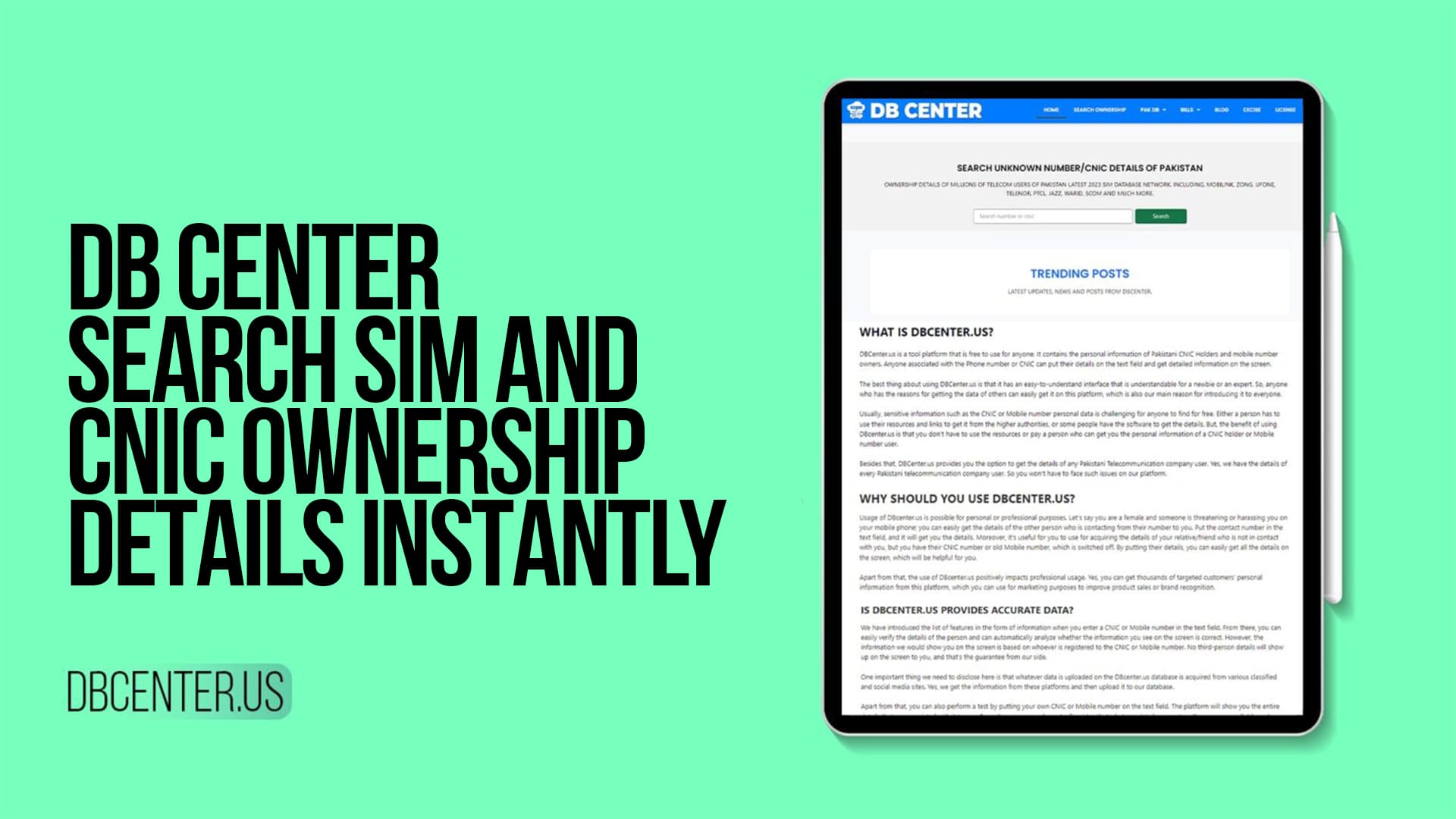 DB Center - Search SIM and CNIC Ownership Details Instantly